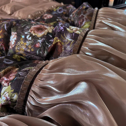 DecorBites™ French Organza Lace Ruffles Bedding Set, Egyptian Cotton Duvet, Sheets & Pillowcases