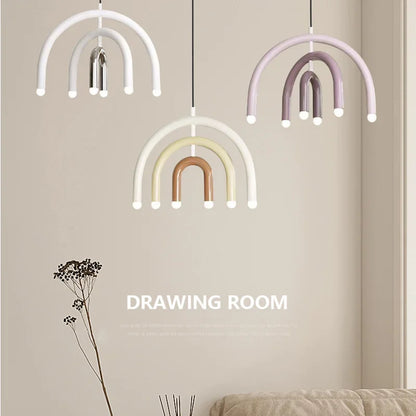 Italian Rainbow U-Shaped Pendant Light in Cream Aluminum