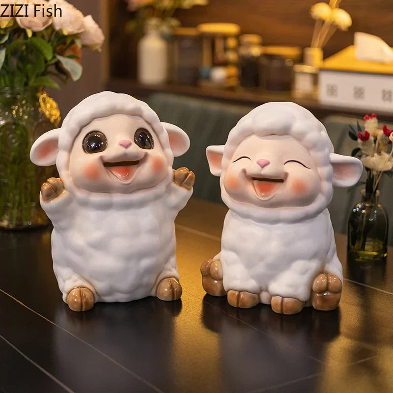 Decorbites™ Kleines Lamm Kinder-Sparbüchse Schweinchen-Sparschwein Ästhetisches Schreibtisch-Dekorationsobjekt Skulptur
