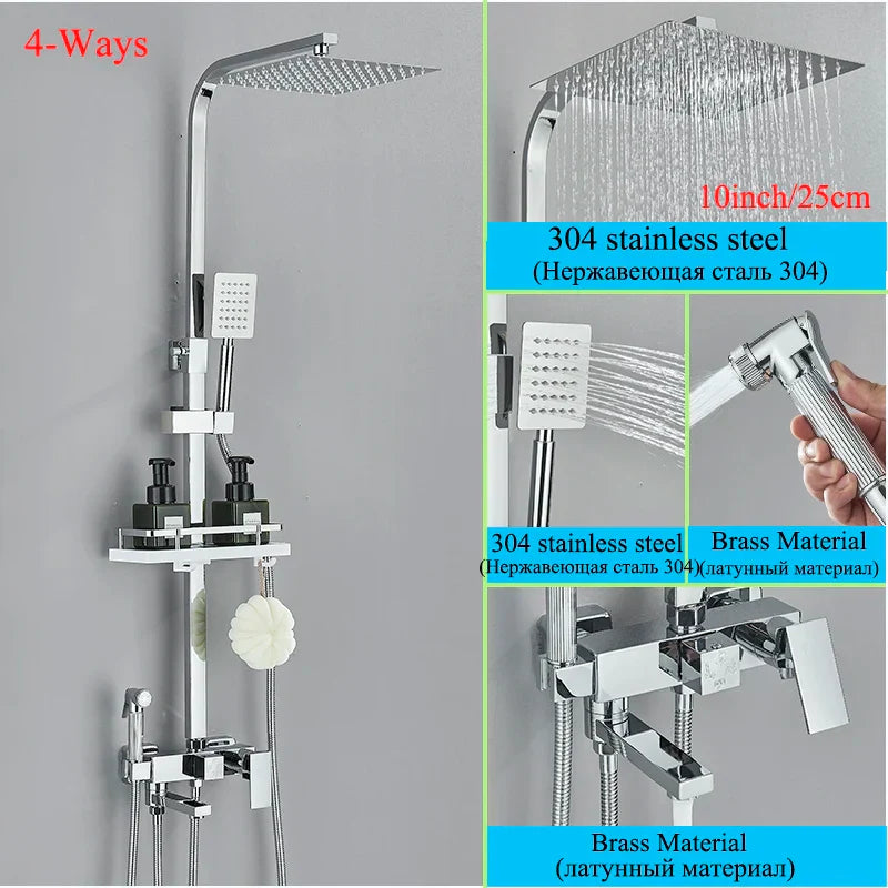 Decorbites™ Schwarze Messing-Duscharmatur-Set mit drehbarem Badewannen-Auslauf und Regendusche-Säule