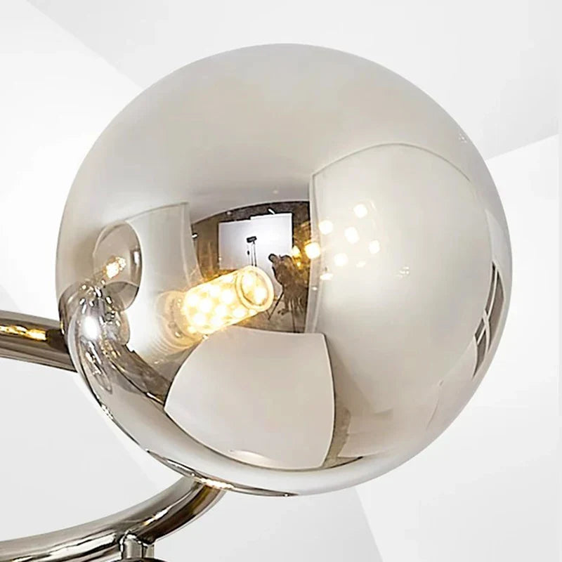 White Minimalist LED Chandelier 9-Head Smoky Grey