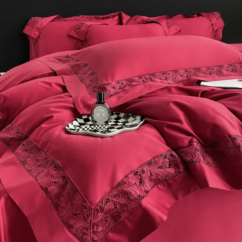 Decorbites™ Spitzenstickerei 1200TC Ägyptische Baumwolle 4-teiliges Bettwäsche-Set mit breitem Hohl-Design