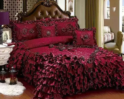 DecorBites™ Luxe Champagne Jacquard Lace Bedspread Set with Pillowcases