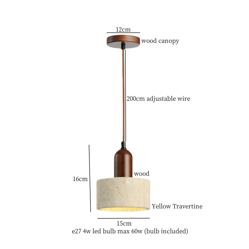 Yellow Travertine Pendant Lamp Polished Copper
