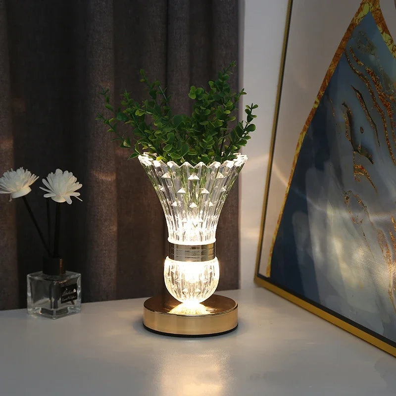 Decorbites™ Kristall-LED-Vasen-Tischleuchte mit Berührungsschalter, Dreifarbige Dimmbarkeit, Dekoration für Schlafzimmer und Wohnzimmer