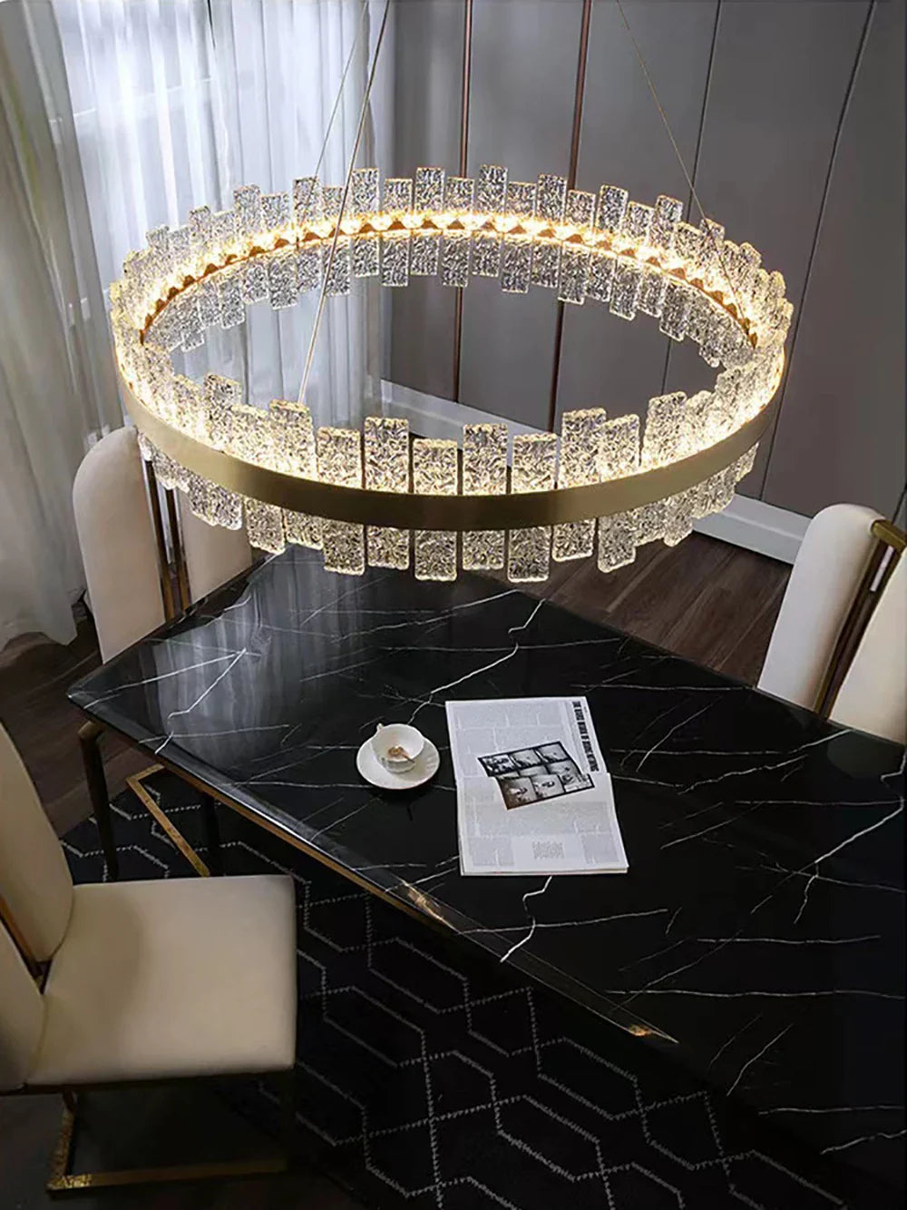 Decorbites™ Kristall-LED-Kronleuchter: Gold/Schwarz Luxus-Hängeleuchte für das Zuhause