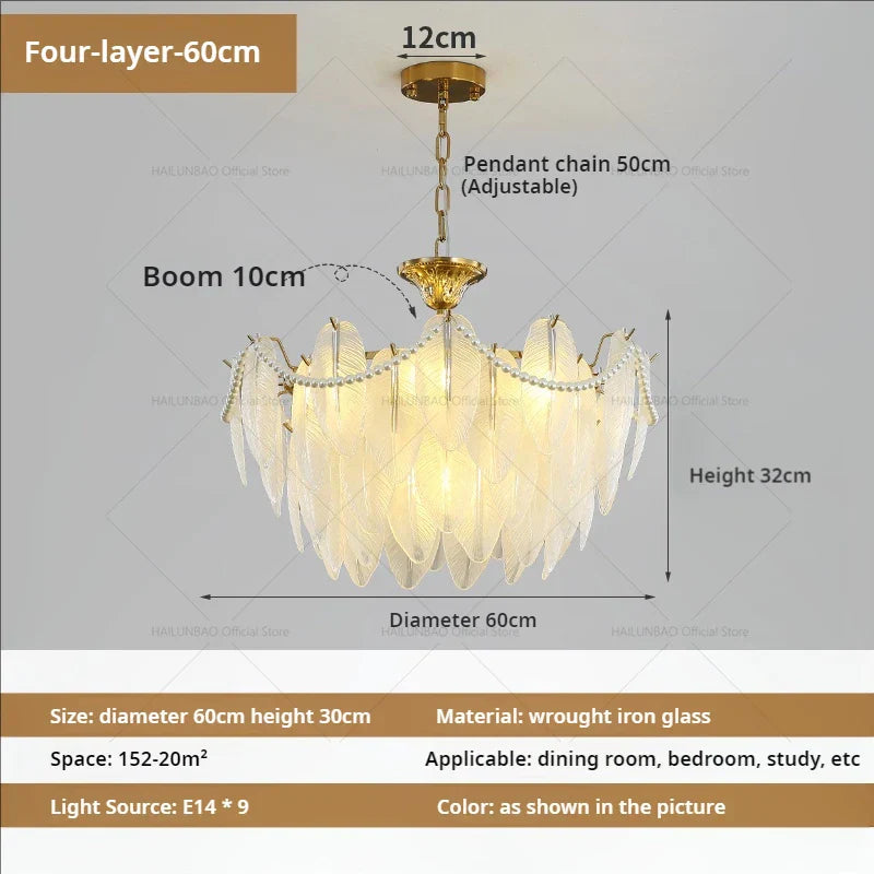 DecorBites™ Cream Wind Feather Pearl Crystal Chandelier for Luxury Living Room and Bedroom