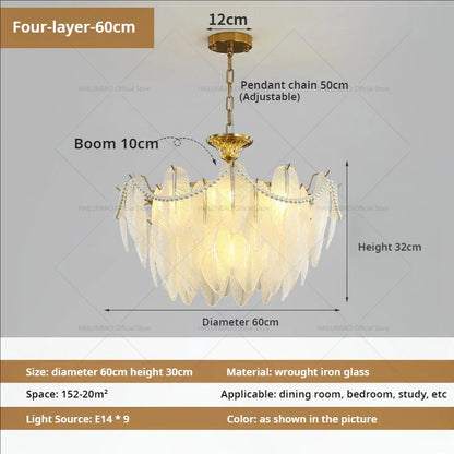 DecorBites™ Cream Wind Feather Pearl Crystal Chandelier for Luxury Living Room and Bedroom