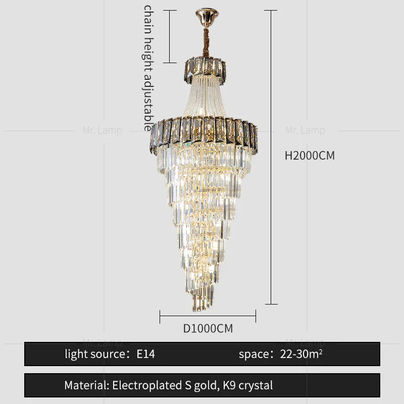 Decorbites™ Elegante Kristall-Leuchter für Duplex-Spiraltreppe und Wohnzimmer