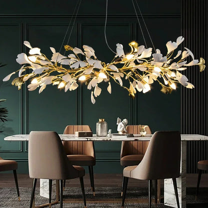 Decorbites™ Blattzweig-Keramik-Kronleuchter | Moderne goldene Leuchte für das Wohnzimmer