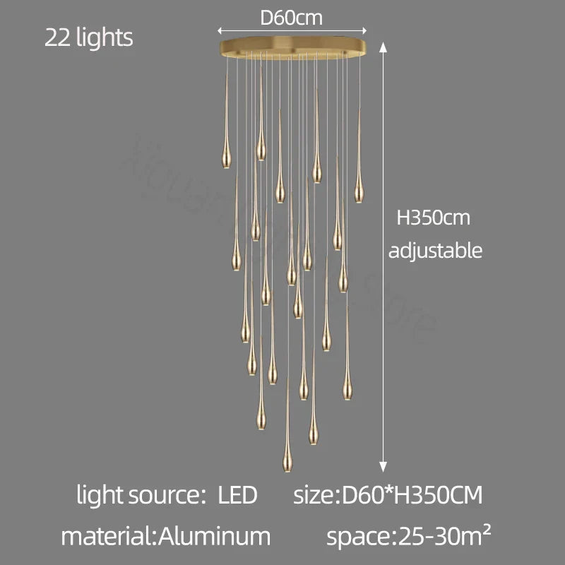 Decorbites™ Gold LED-Kronleuchter für das Wohnzimmer und die Treppe eines Duplex-Villas