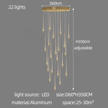 Decorbites™ Gold LED-Kronleuchter für das Wohnzimmer und die Treppe eines Duplex-Villas