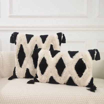 DecorBites™ Geometric Chenille Embroidered Pillow Covers Boho Moroccan Style Decor