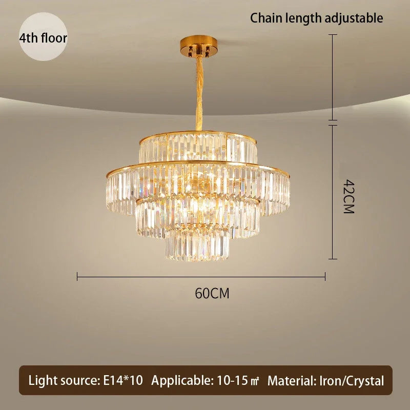 Decorbites™ Goldener Kristall-Leuchter-Hängelampe für luxuriöses Wohnzimmer, Esszimmer, Schlafzimmer