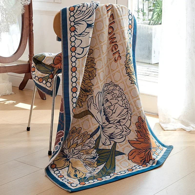 Decorbites™ Baumwoll-Gaze-Pfau-Badhandtuch - Weich, hautfreundlich, schnell trocknend - 90x180 cm
