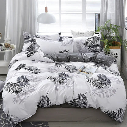 Decorbites™ Geometrisches Blumenmuster-Bettwäsche-Set mit Steppdecke, Bettbezug, Laken und Kissen