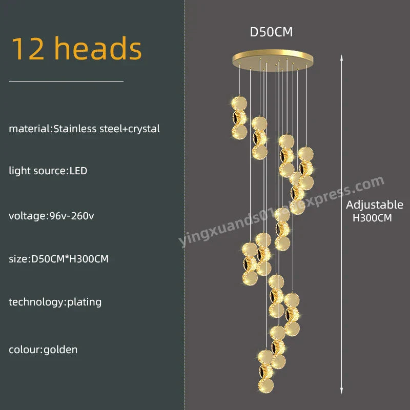Gold Crystal Pendant Lamp 45-Head Design