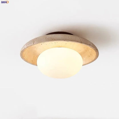 Decorbites™ Glas-Kugelleuchte LED Deckenlampe, Japanischer Stil, Gelber Travertin, Restaurant-Lesedekoration