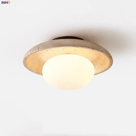 Decorbites™ Glas-Kugelleuchte LED Deckenlampe, Japanischer Stil, Gelber Travertin, Restaurant-Lesedekoration