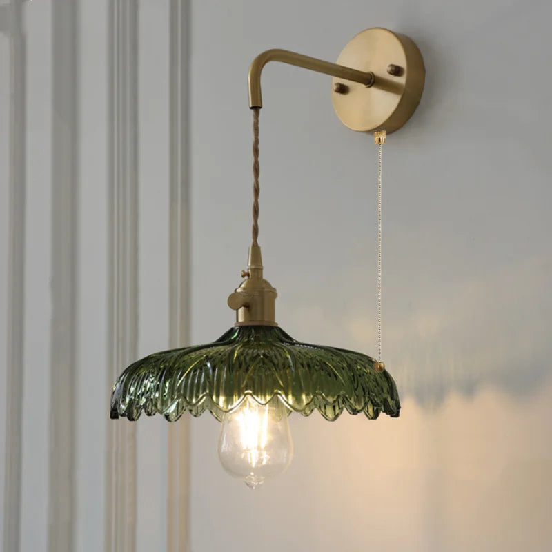 Decorbites™ Amber Vintage LED Wandlampe Glas Kupfer Zugschalter für Schlafzimmer