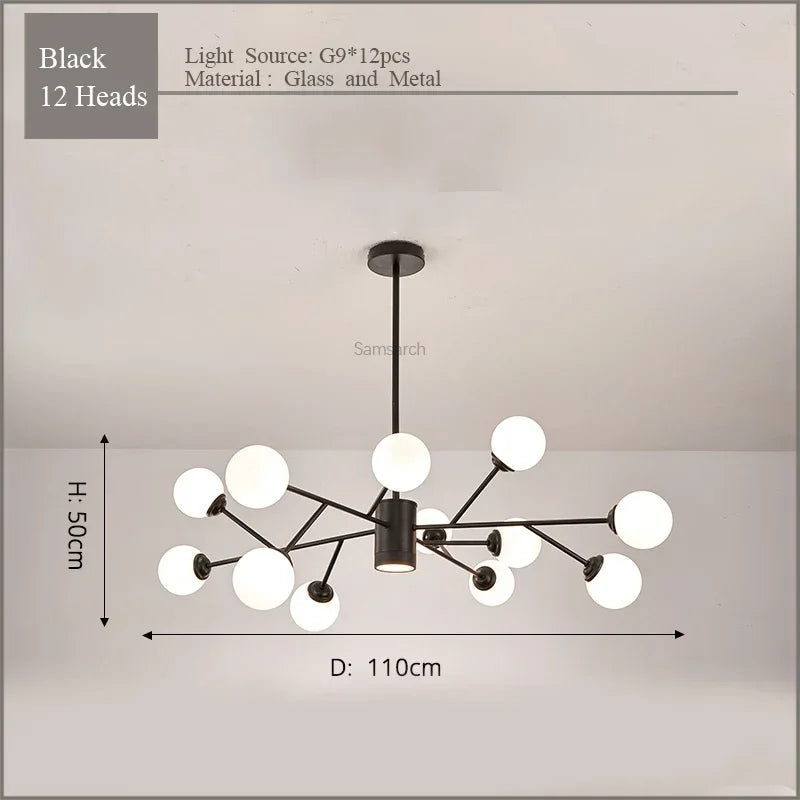 Gold Black LED Chandelier 18-Head For Bedroom
