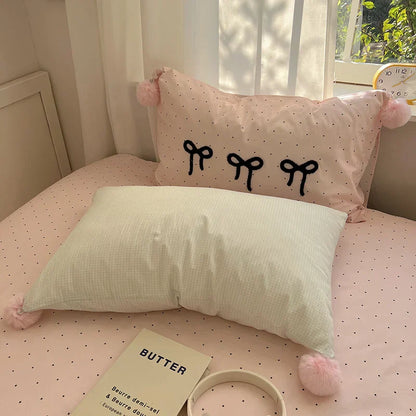 DecorBites™ Korean Princess Bow Lattice Pompom Bedding Set - Single Queen Size