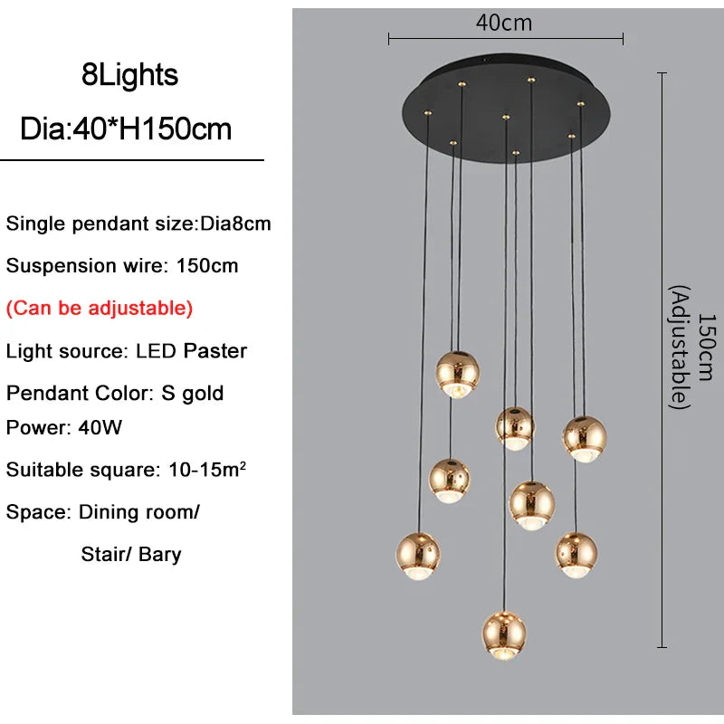DecorBites™ Crystal Ball Pendant Light for Modern Living Room, Black & Gold Luxury Fixture