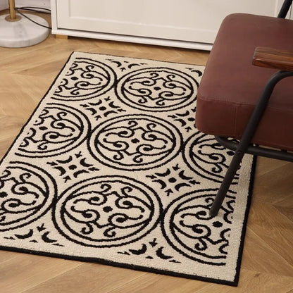 DecorBites™ Houndstooth Black Ivory Area Rug Decor Carpet Doormat Floor Mat
