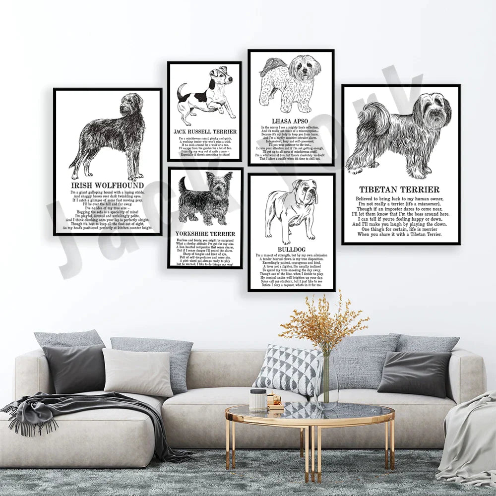 Decorbites™ Gemütliche Hunde-Kollektion: Hundepoesie-Poster mit Lhasa, Schäferhund, Terrier, Bulldogge, Tibetischer, Yorkie