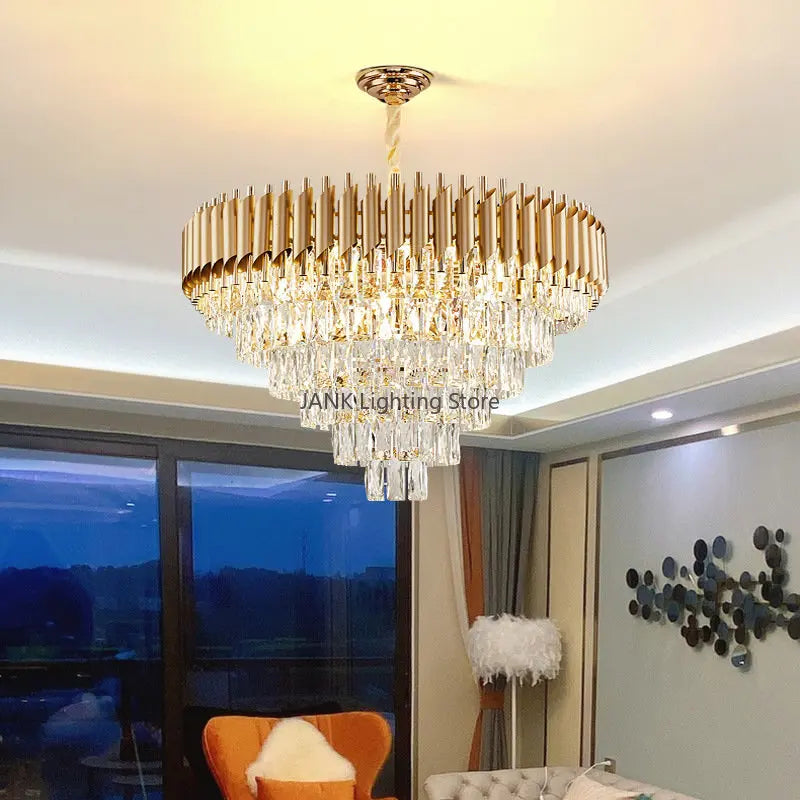 Gold Crystal Suspension Lamp Oval Dia100cm