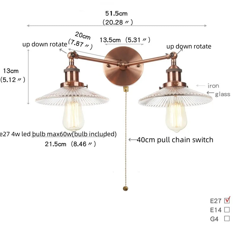 Decorbites™ Industrielles Vintage-Loft 2-Licht Steckdoseneinschaltbare LED-Wandleuchte