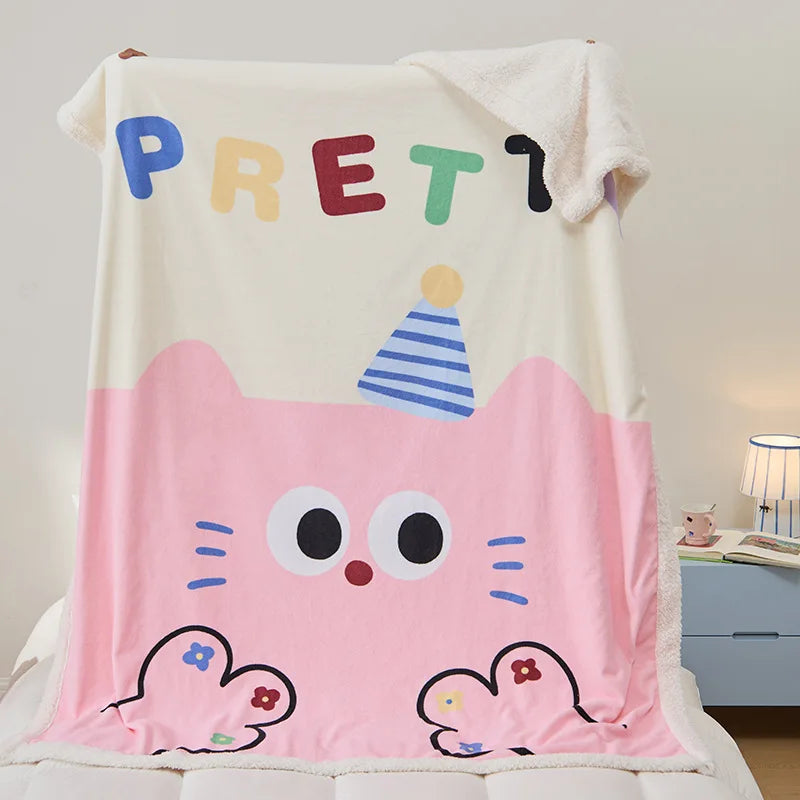 Decorbites™ Lammfleece-Süße bedruckte Decke: Weiche & warme doppelseitige Wurfdecke