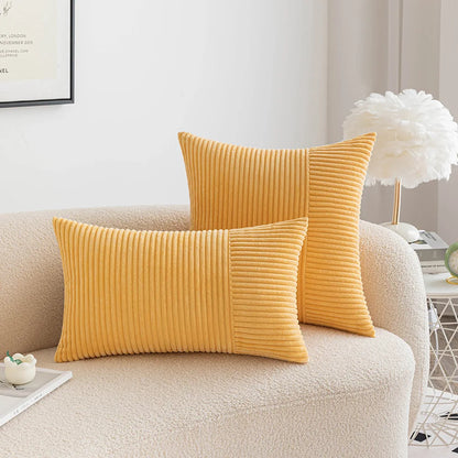 DecorBites™ Corduroy Patchwork Striped Christmas Cushion Covers - Set of 2