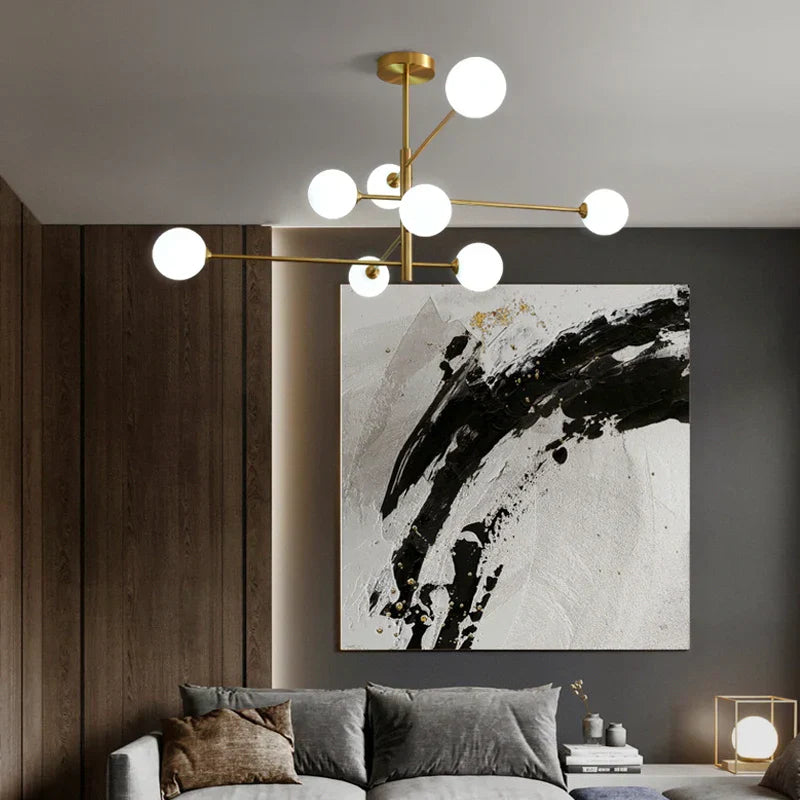 Decorbites™ Elegante Schwarz-Gold-Glas-Kugel-LED-Deckenleuchter für Zuhause | Moderne Pendelleuchte für Wohn-, Ess- und Schlafzimmer