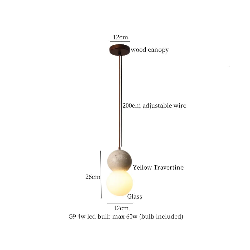 Decorbites™ Glas-Kugelleuchte LED-Hängeleuchte Vintage Gelber Travertin Hanglampe