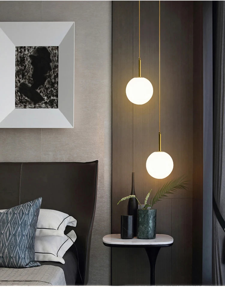 Nordische Glas-Kugelleuchten Pendellampen Spannung 110V 220V Heimdekoration Esszimmer Schlafzimmer Nachttisch Eck-Hängeleuchten für die Decke