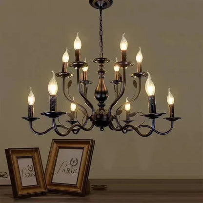 Decorbites™ Französische Kerzenleuchter-Kronleuchter aus Schwarz-Eisen Industrie-Stil Vintage-Landhaus-Beleuchtung