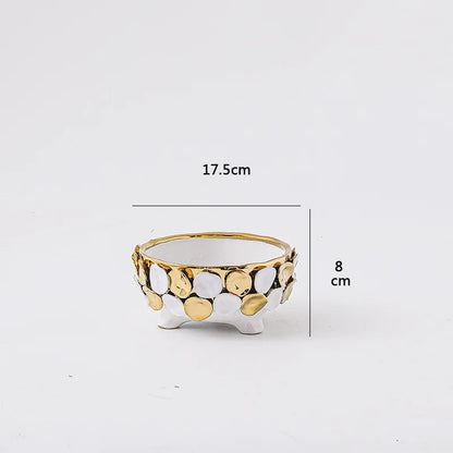 DecorBites™ Geometric Gold Leaf Relief Ceramic Vase - Elegant Hand-Appliqued Flower Pot Home Decor