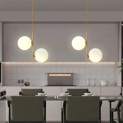 Nordic Glass Globe Pendant Light in Gold and White