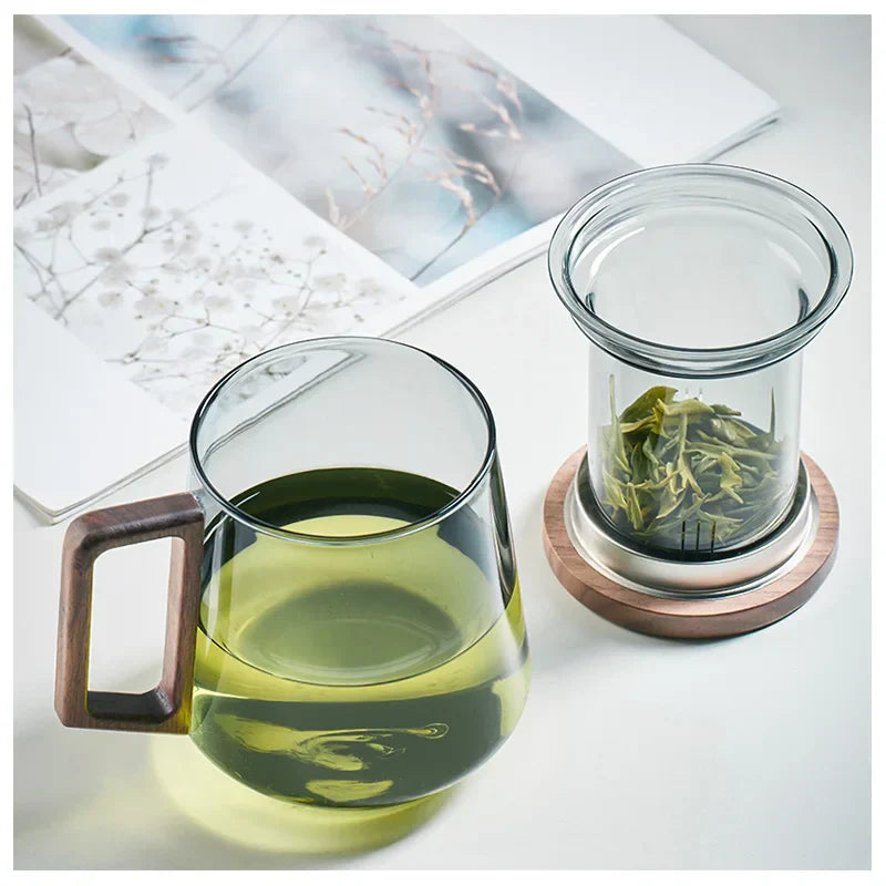 Decorbites™ Glas-Teetasse: Hochwertige hitzebeständige Puer-Filtertassen mit Holzgriff