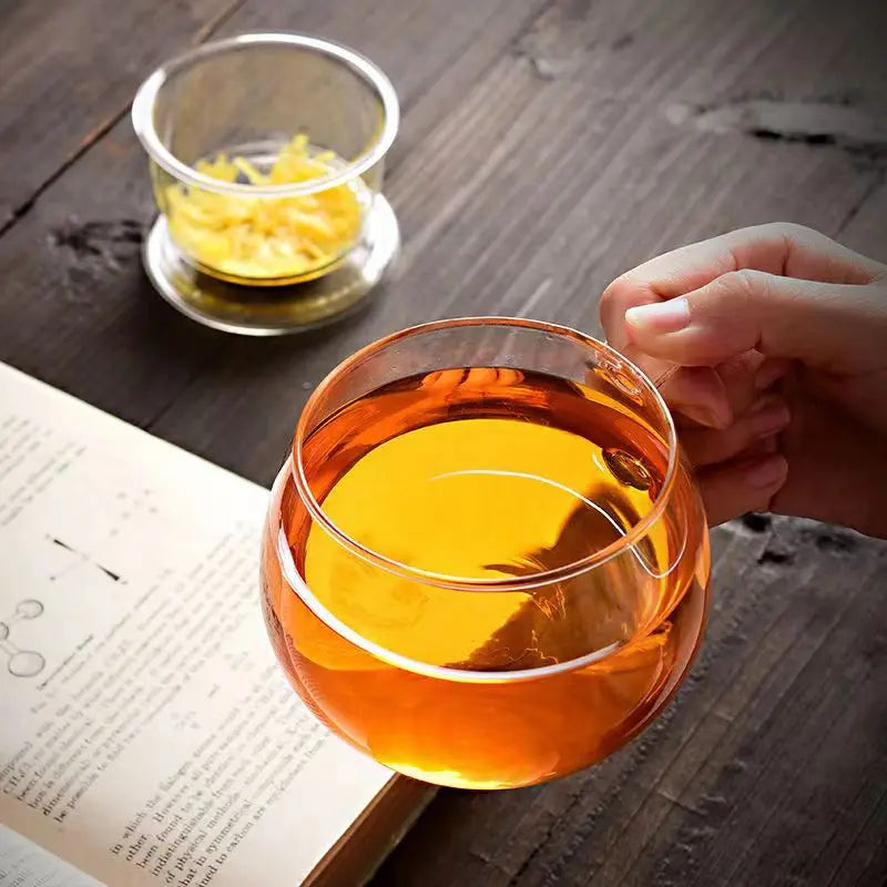 Decorbites™ Glas-Teetasse mit Infuser und Deckel - 350 ml Trinkgefäß für Zuhause und Büro