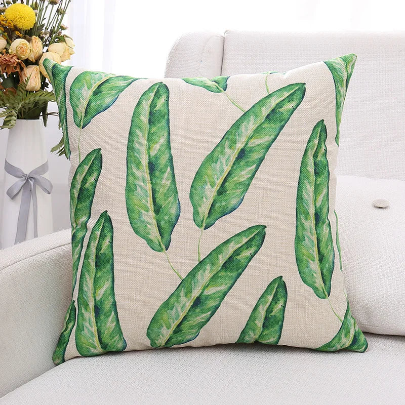 Decorbites™ Grüne Pflanzenblätter Blume Leinen Kissenbezug - Moderner Sofawurfkissenbezug
