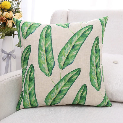 Decorbites™ Grüne Pflanzenblätter Blume Leinen Kissenbezug - Moderner Sofawurfkissenbezug