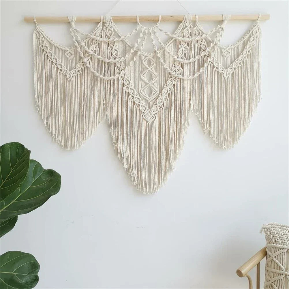 Decorbites™ Großes handgewebtes Makramee-Wandhänger-Teppich mit Holzstab und Troddeln