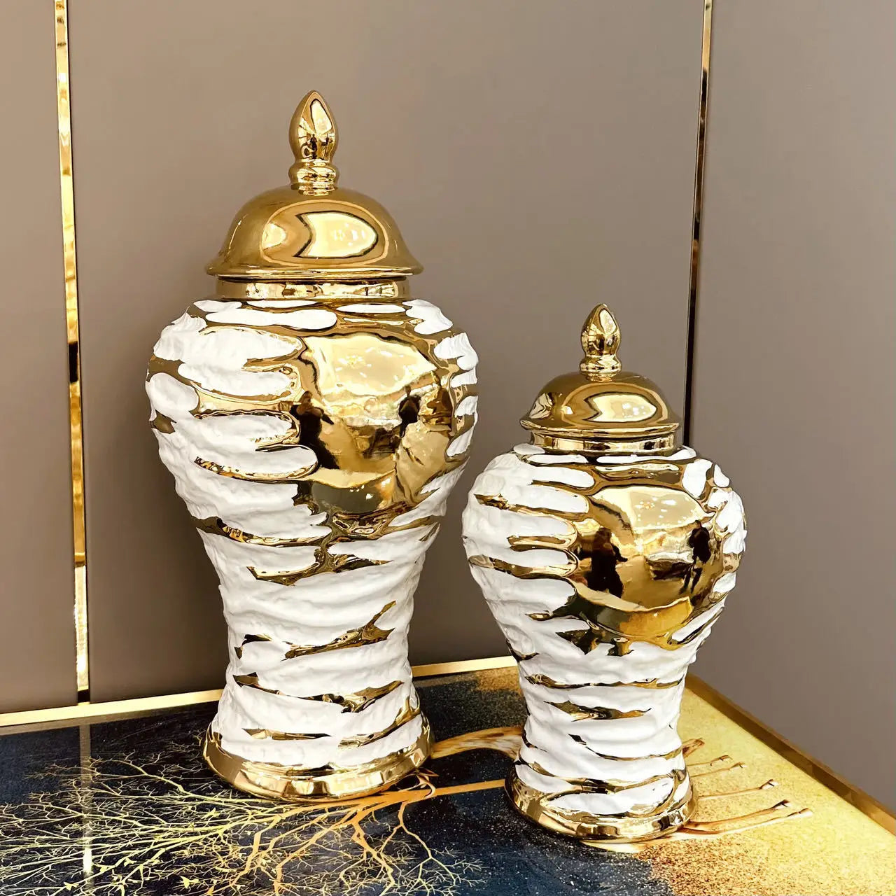 Gold White Ceramic Jar