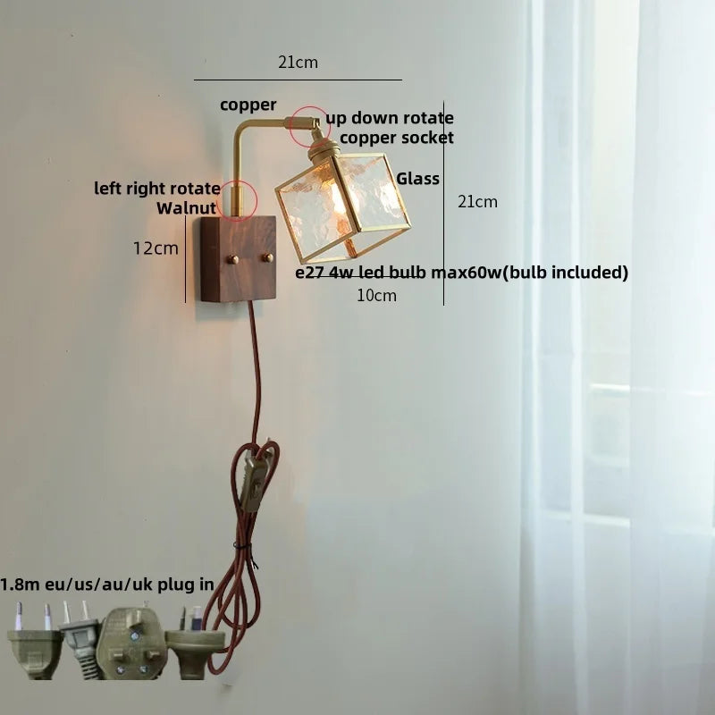 Decorbites™ Messing-LED-Wandleuchten Moderne Treppenleuchte mit blaugemustertem Glas Nachttischlampe