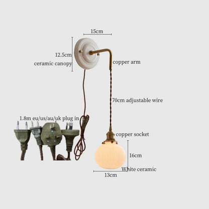 DecorBites™ Adjustable LED Wall Sconce Lamp Stripe Ceramic Copper Mirror Bedside