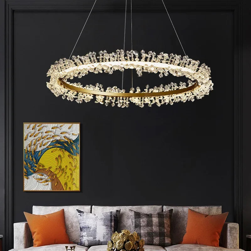 Decorbites™ Kristall-Gold-Ring-LED-Kronleuchter für die Heimdekoration im luxuriösen Wohnzimmer, Esszimmer und Schlafzimmer