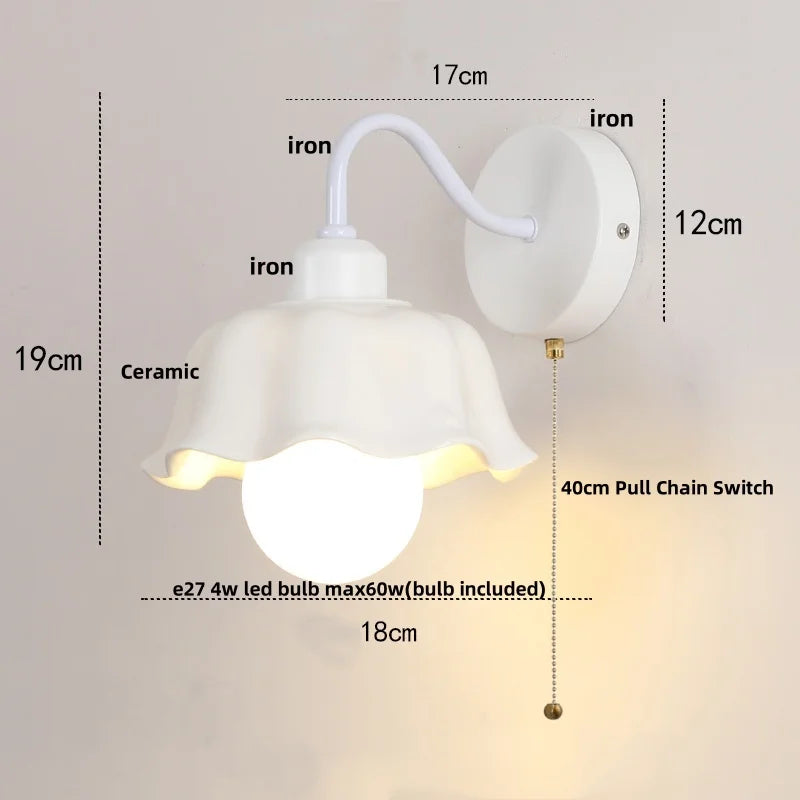 Decorbites™ Glas-Eisen-LED-Wandleuchte mit Zugschalter für Treppenbeleuchtung im Schlafzimmer