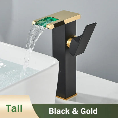 Decorbites™ LED Schwarzer Wasserfall Beckenarmatur: Deckengemontierter Hydroelektrischer Mischbatterie Hahn